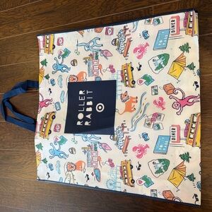 Roller Rabbit Multicolor Graphic Tote with Blue Handles
